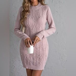 Pink Pearl Sweater Dress (SMALL)